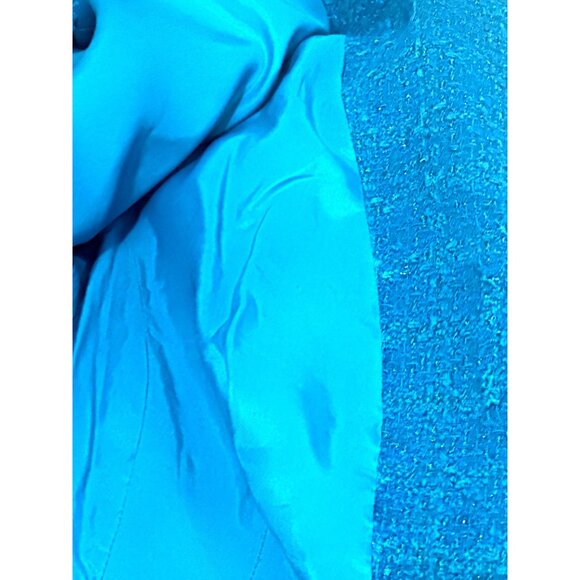 Alberto Makali Size 12 Teal Blue Boucle Studded Cropped Tweed Fringe Blazer Chic - Picture 9 of 11